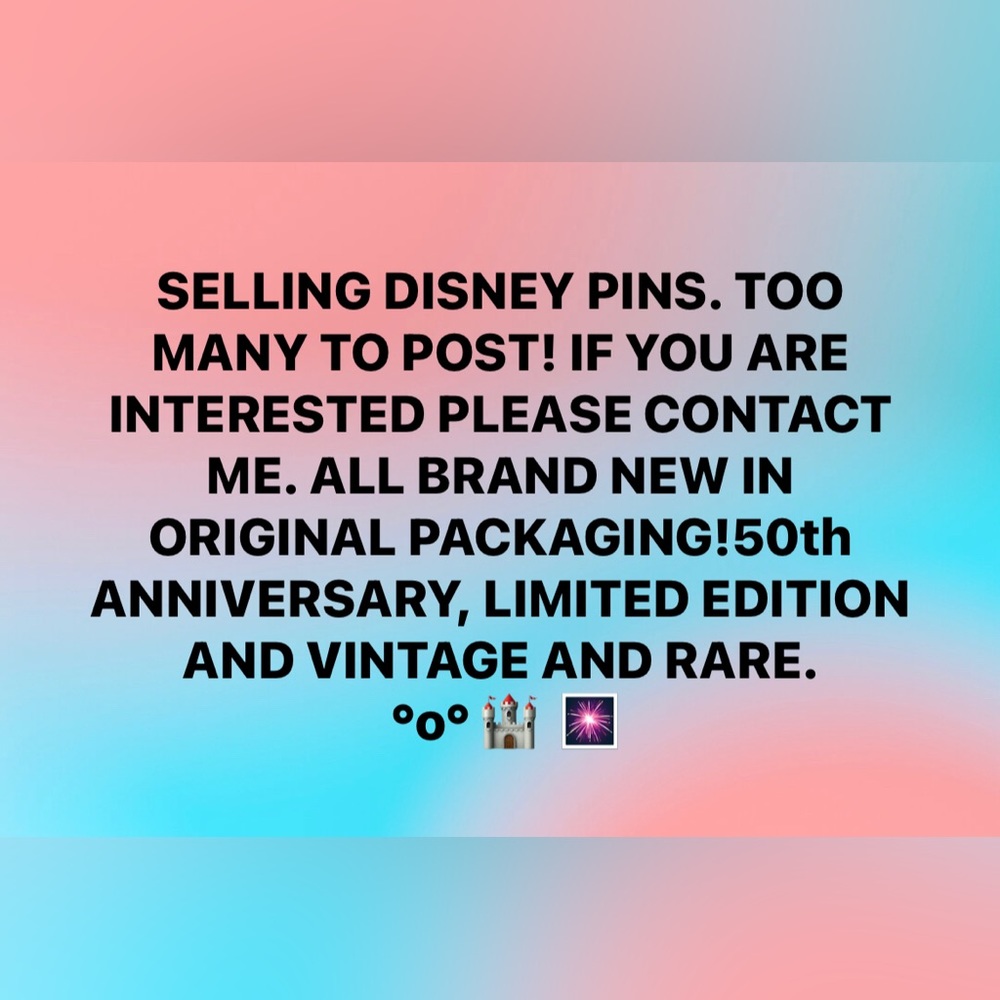 SELLING NEW DISNEY PINS.TOO MANY TO POST!IF YOU ARE INTERESTED PLEASE DM ME.